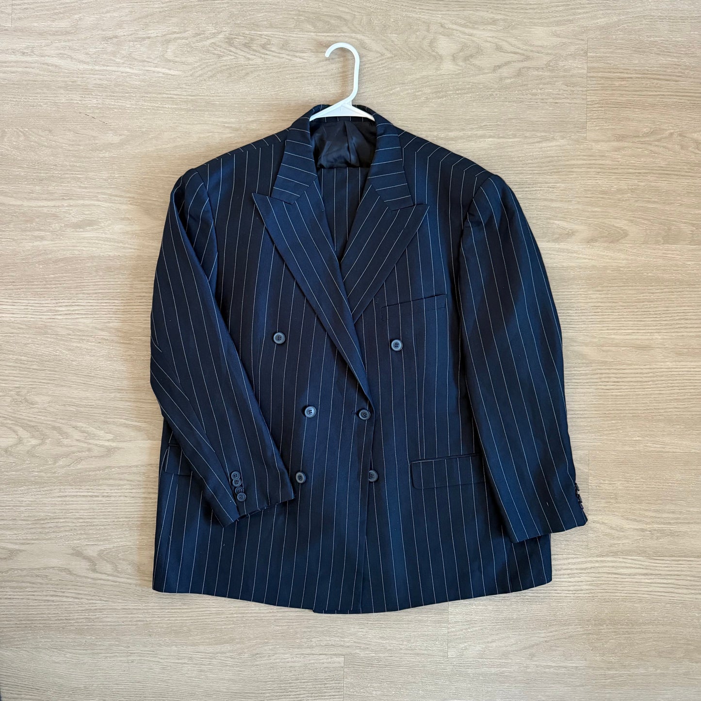 Navy Pinstripe Double Breasted Suit | 52R/46W
