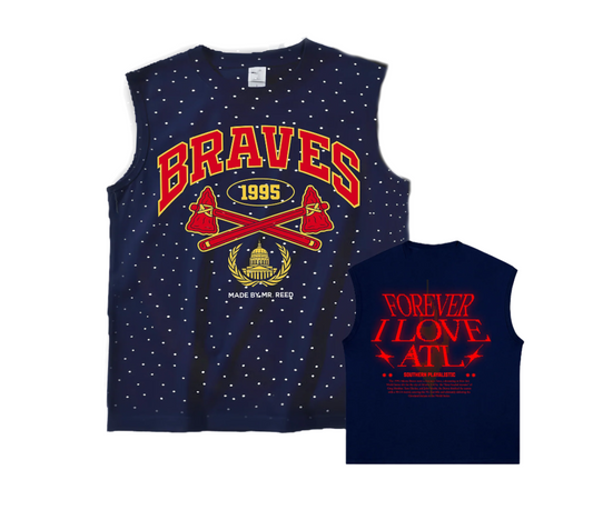 "BRAVES" Rhinestone Cutoff - Blue