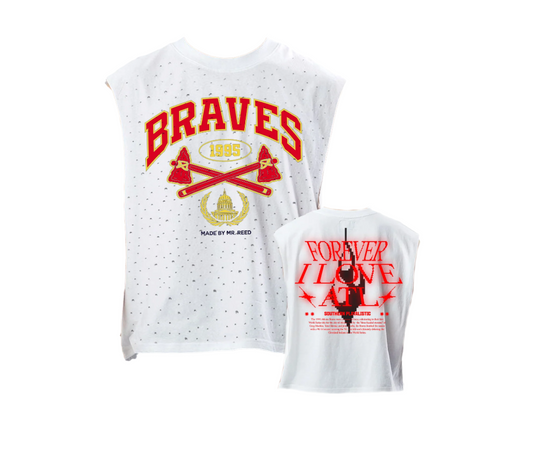 "BRAVES" Rhinestone Cutoff - White